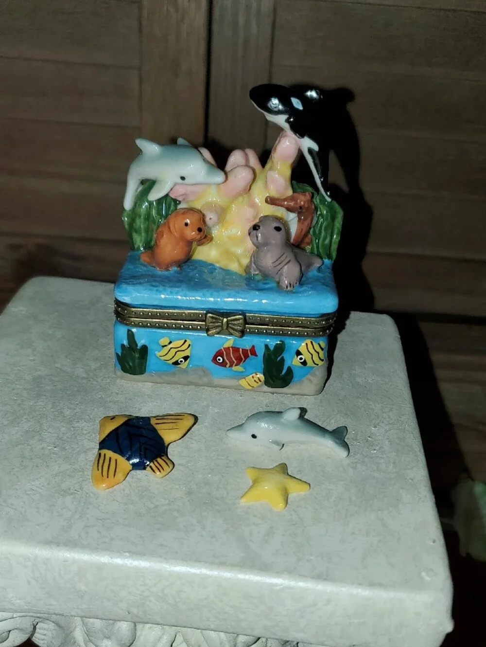 Underwater Ocean Scene Trinket Box with Orca, Dolphin, Seals
